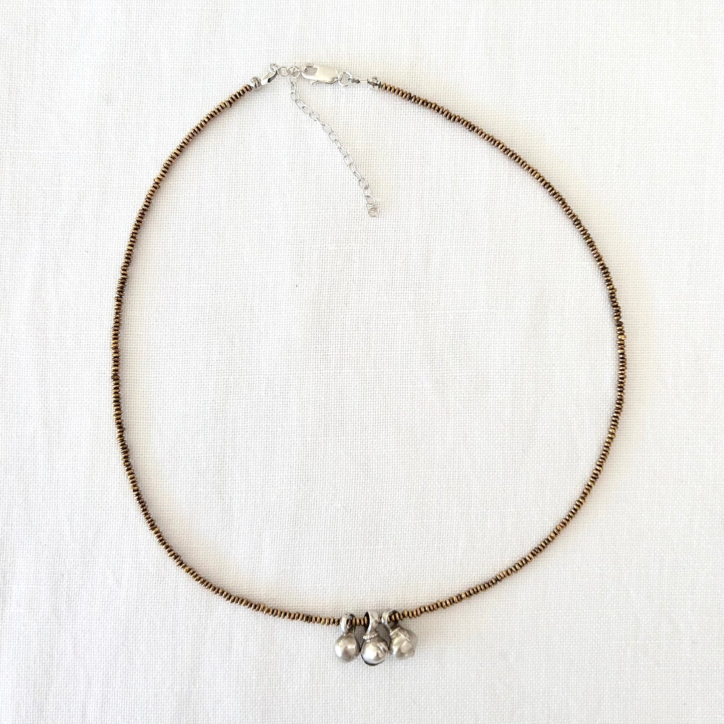 Brass necklace with silver ball charms