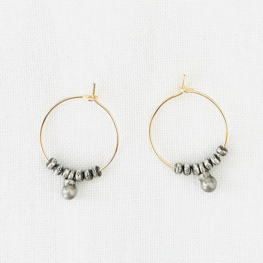 Hoops with silver beads and antique charms